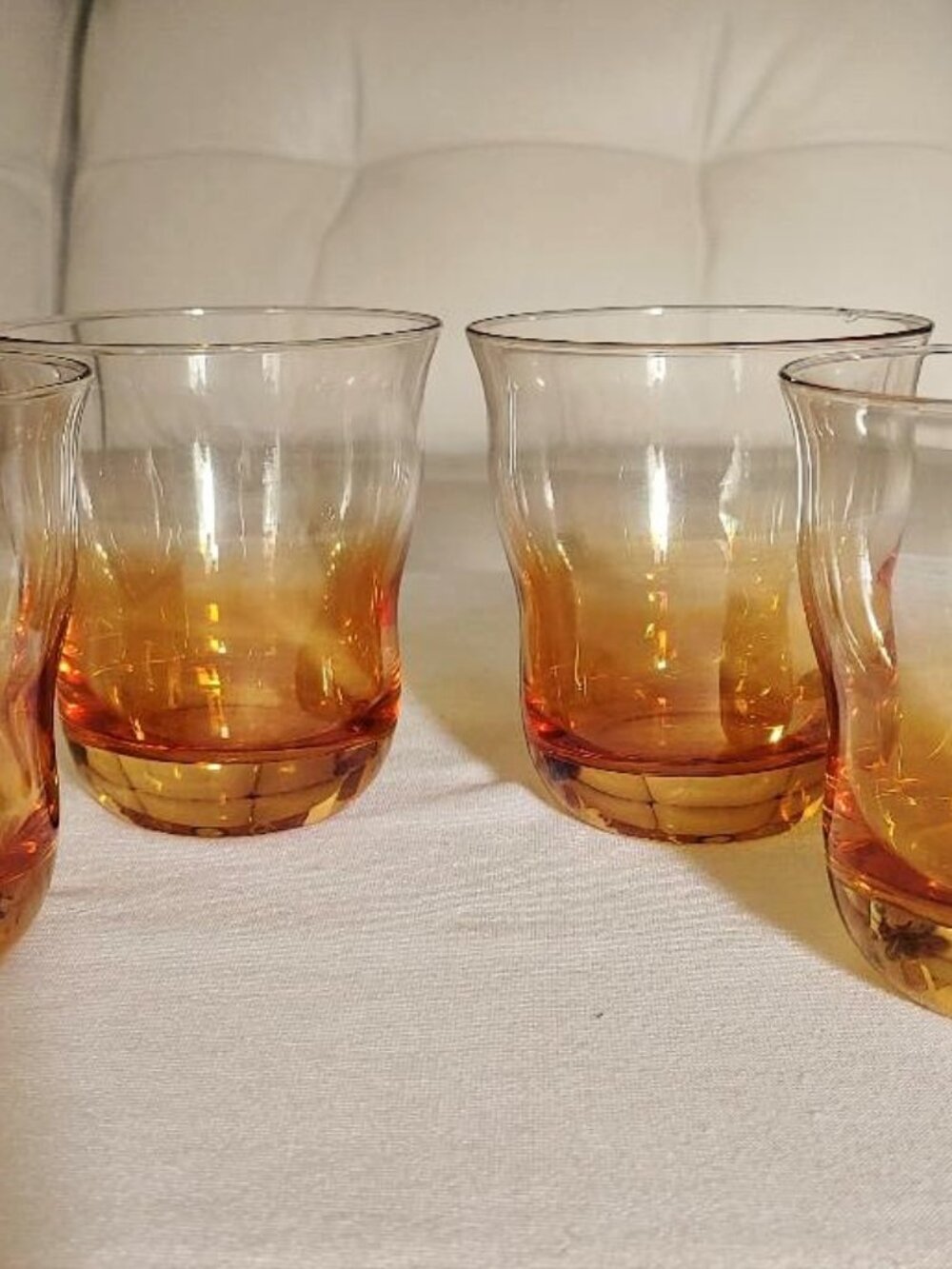 Vintage Hand Blown Iridescent Ombre Amber Drinking Glass Heavy Weighted Bottoms